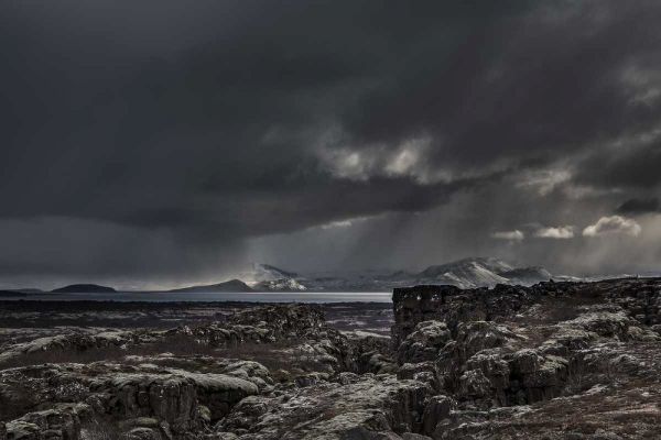 Iceland,Thingvellir NP Dark Rugged landscape